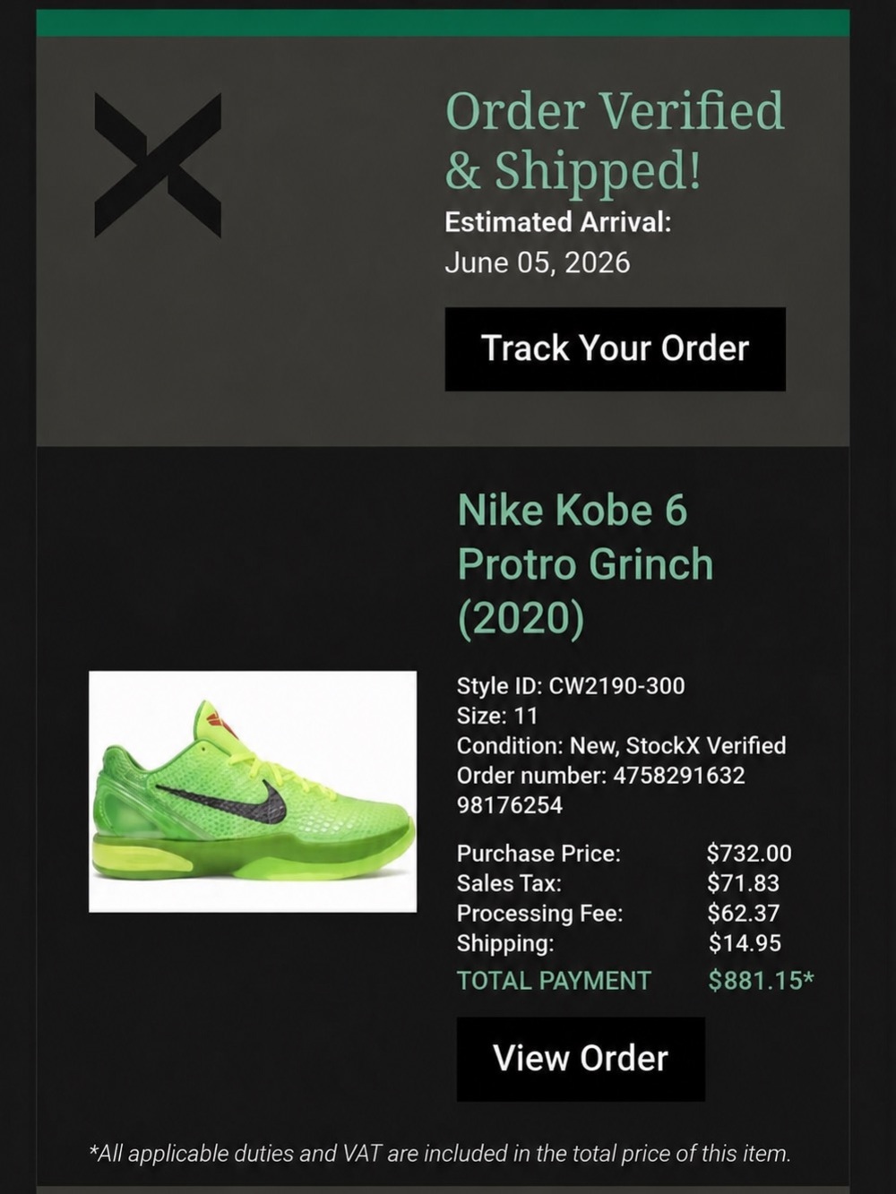 Nike Kobe grinches Green Basketball Shoes size 11 (box damaged)